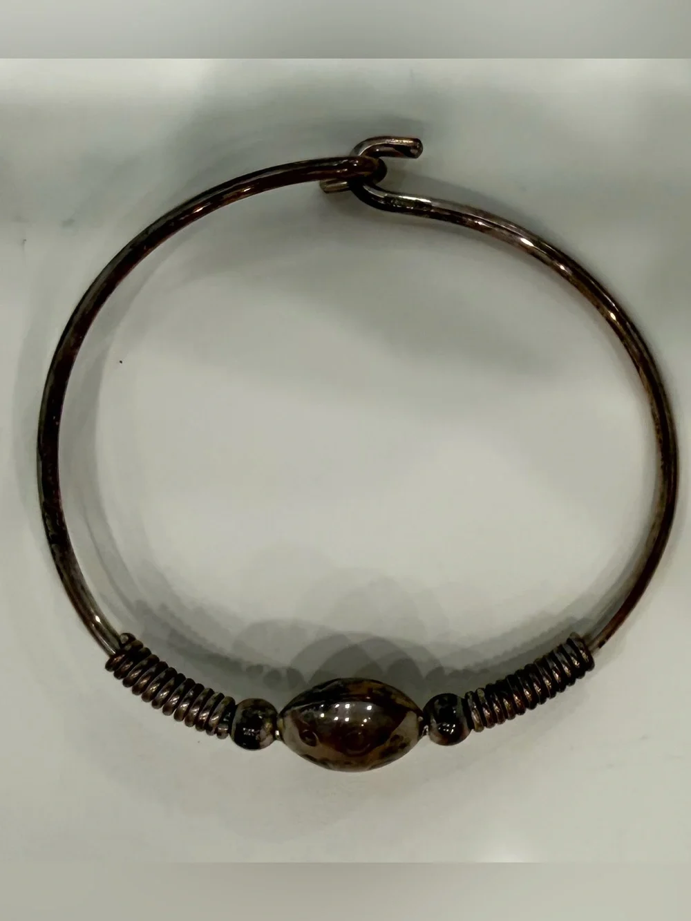Vintage 90s Sterling Silver Celestial Full Moon Geometric Hook Bangle Bracelet